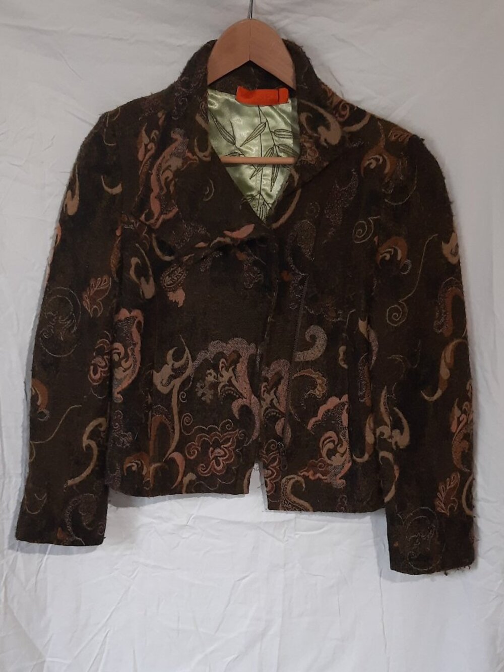 Moksha Olive Green Floral Wool Jacket, Women's S